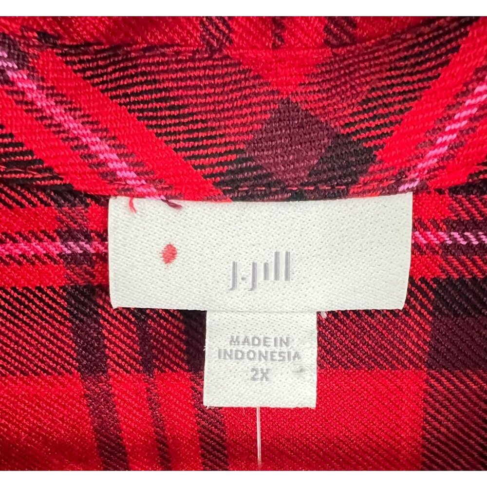 J. Jill  Button-Front Plaid Tunic Top Scarlet Red  Multi Size 2X NWT - Picture 2 of 6